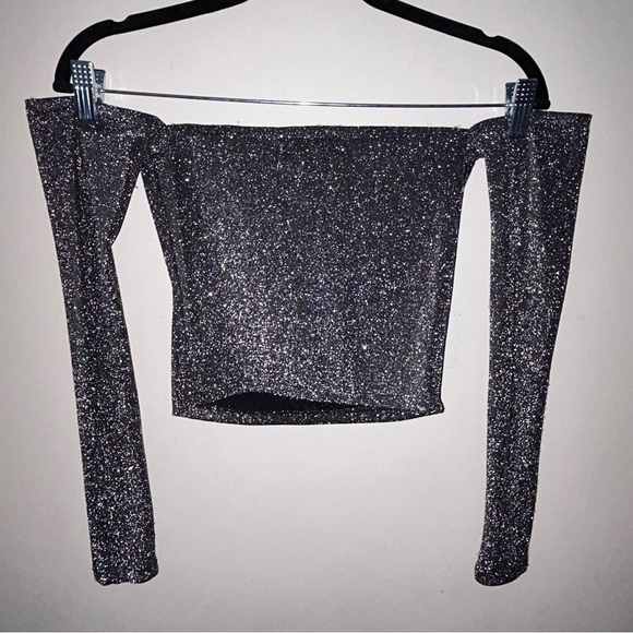 Black Stardust Y2K Off The Shoulder Crop Top - Picture 5 of 11